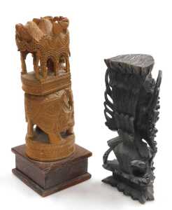 An Indian hardwood carving of Lord Vishnu riding atop Garuda, 5cm high, another smaller similar... - 3