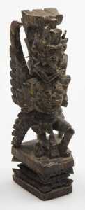 An Indian hardwood carving of Lord Vishnu riding atop Garuda, 5cm high, another smaller similar... - 4