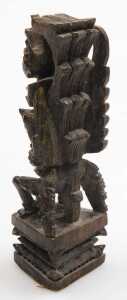 An Indian hardwood carving of Lord Vishnu riding atop Garuda, 5cm high, another smaller similar... - 5