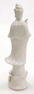 A 20thC Chinese blanc de chine figure of Guanyin, modelled standing holding a lotus flower, 37cm... - 3