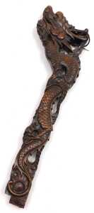 An early 20thC Chinese carved hardwood standard lamp arm, carved as a dragon, 61cm high,... - 8