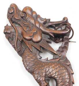 An early 20thC Chinese carved hardwood standard lamp arm, carved as a dragon, 61cm high,... - 9