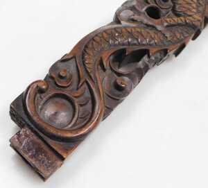 An early 20thC Chinese carved hardwood standard lamp arm, carved as a dragon, 61cm high,... - 10
