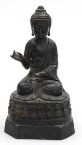 Three 19thC and later bronze figures of Buddha, each modelled seated in the lotus position, two... - 2