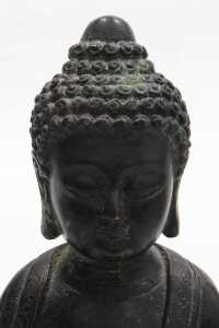 Three 19thC and later bronze figures of Buddha, each modelled seated in the lotus position, two... - 6