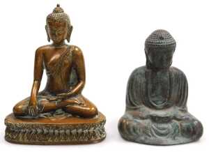 Three 19thC and later bronze figures of Buddha, each modelled seated in the lotus position, two... - 9