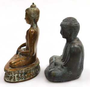 Three 19thC and later bronze figures of Buddha, each modelled seated in the lotus position, two... - 10