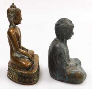 Three 19thC and later bronze figures of Buddha, each modelled seated in the lotus position, two... - 12