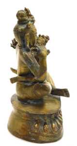 A 19thC Tibetan bronze figure of Mahasiddha Ghantapa and his consort, modelled in embrace,... - 4