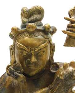 A 19thC Tibetan bronze figure of Mahasiddha Ghantapa and his consort, modelled in embrace,... - 5