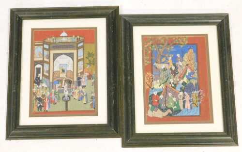 Indo-Persian School (19thC). A courtyard scene with figures, 27cm x 19.5cm, a domestic scene...