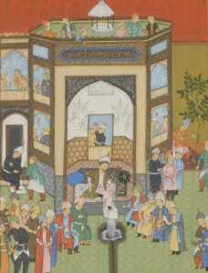 Indo-Persian School (19thC). A courtyard scene with figures, 27cm x 19.5cm, a domestic scene... - 2