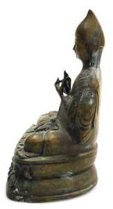 A 19thC Tibetan bronze figure of a Lama Tsongkapa, modelled seated in a lotus flower position,... - 2