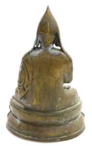 A 19thC Tibetan bronze figure of a Lama Tsongkapa, modelled seated in a lotus flower position,... - 3