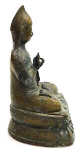 A 19thC Tibetan bronze figure of a Lama Tsongkapa, modelled seated in a lotus flower position,... - 4