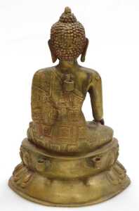 A Thai bronze figure of Buddha, modelled holding a pot and seated in the lotus position, on a... - 4