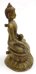 A Thai bronze figure of Buddha, modelled holding a pot and seated in the lotus position, on a... - 5