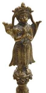 A Thai bronze figure of Buddha, modelled holding a pot and seated in the lotus position, on a... - 14