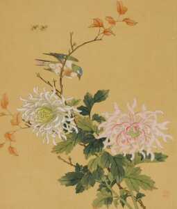 A late 19thC Chinese silk sleeve panel, embroidered with butterflies and flowers, 42cm x 22cm,... - 3