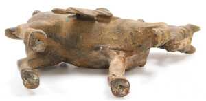 Four Chinese Tang style cast iron figures of war horses, one raised on a wooden plinth, with... - 10