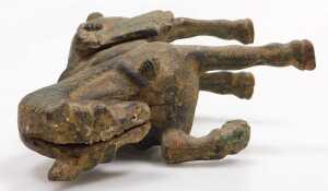 Four Chinese Tang style cast iron figures of war horses, one raised on a wooden plinth, with... - 13