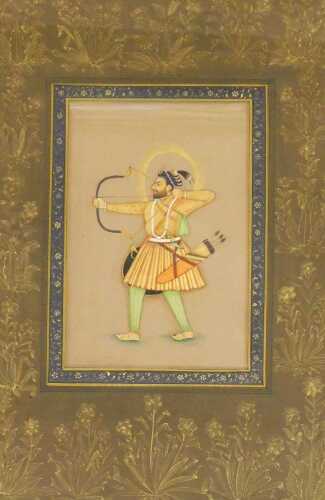 Indian School (19thC). An archer poised to fire an arrow, with a halo around his head,...