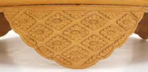 A Chinese bamboo bird cage, of cylindrical form, with a crown surmount, raised on three scroll... - 4