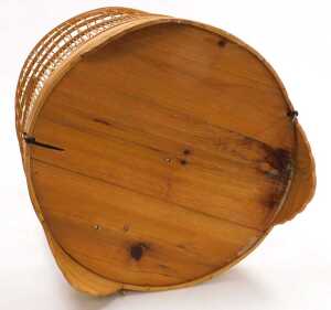 A Chinese bamboo bird cage, of cylindrical form, with a crown surmount, raised on three scroll... - 5