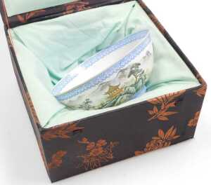 A Chinese eggshell porcelain bowl, probably Hongxian period, decorated with a mountain landscape,... - 6