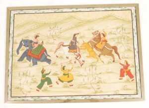 Indian School (20thC). A Tiger Hunt, with figures on horseback and an elephant, and three... - 2