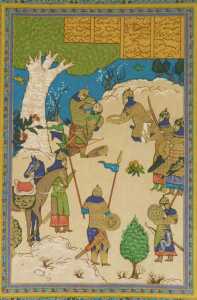 Persian School (20thC). Hunting, battle and court scenes, colour prints on silk, 31cm x 20.5cm. (5) - 4