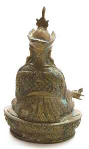 A Tibetan brass figure of Padmasambhava, modelled seated on a lotus flower base, 22cm high,... - 9