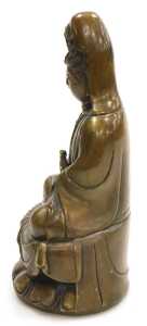A Chinese bronze figure of Guanyin, probably 19thC, modelled seated, on a lotus flower base,... - 2