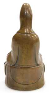 A Chinese bronze figure of Guanyin, probably 19thC, modelled seated, on a lotus flower base,... - 3