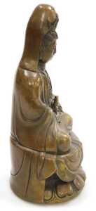 A Chinese bronze figure of Guanyin, probably 19thC, modelled seated, on a lotus flower base,... - 4