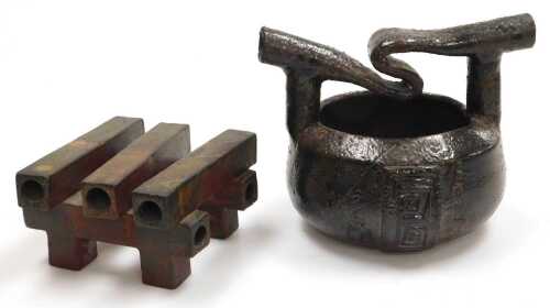 A Vietnamese Raku pottery vessel, with stand, titled 'Deep in Love' by Khau Duc, from the Clay...