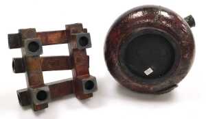 A Vietnamese Raku pottery vessel, with stand, titled 'Deep in Love' by Khau Duc, from the Clay... - 5