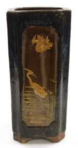 An early 20thC Chinese or Japanesevase, of canted square form, relief decorated with panels of... - 2