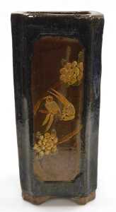 An early 20thC Chinese or Japanesevase, of canted square form, relief decorated with panels of... - 3