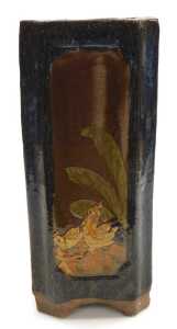 An early 20thC Chinese or Japanesevase, of canted square form, relief decorated with panels of... - 5