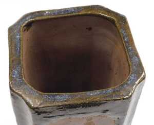 An early 20thC Chinese or Japanesevase, of canted square form, relief decorated with panels of... - 6