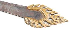 A Tibetan Buddhist flaming sword of wisdom, with a brass dragon handle, and flame like tip, with... - 3