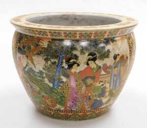 A pair of late 20thC Chinese Satsuma style pottery graduated goldfish bowls, decorated with... - 2