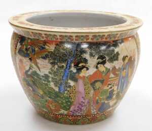 A pair of late 20thC Chinese Satsuma style pottery graduated goldfish bowls, decorated with... - 4