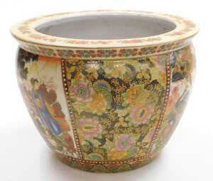 A pair of late 20thC Chinese Satsuma style pottery graduated goldfish bowls, decorated with... - 5