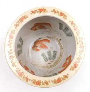 A pair of late 20thC Chinese Satsuma style pottery graduated goldfish bowls, decorated with... - 6