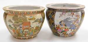 A pair of late 20thC Chinese Satsuma style pottery graduated goldfish bowls, decorated with... - 8
