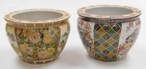 A pair of late 20thC Chinese Satsuma style pottery graduated goldfish bowls, decorated with... - 9