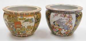 A pair of late 20thC Chinese Satsuma style pottery graduated goldfish bowls, decorated with... - 10