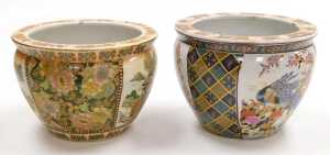 A pair of late 20thC Chinese Satsuma style pottery graduated goldfish bowls, decorated with... - 11